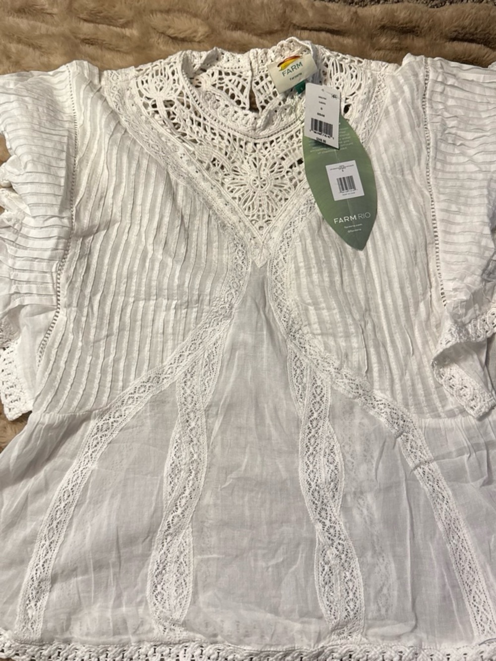 FARM Rio White Crochet Lace Boho Blouse